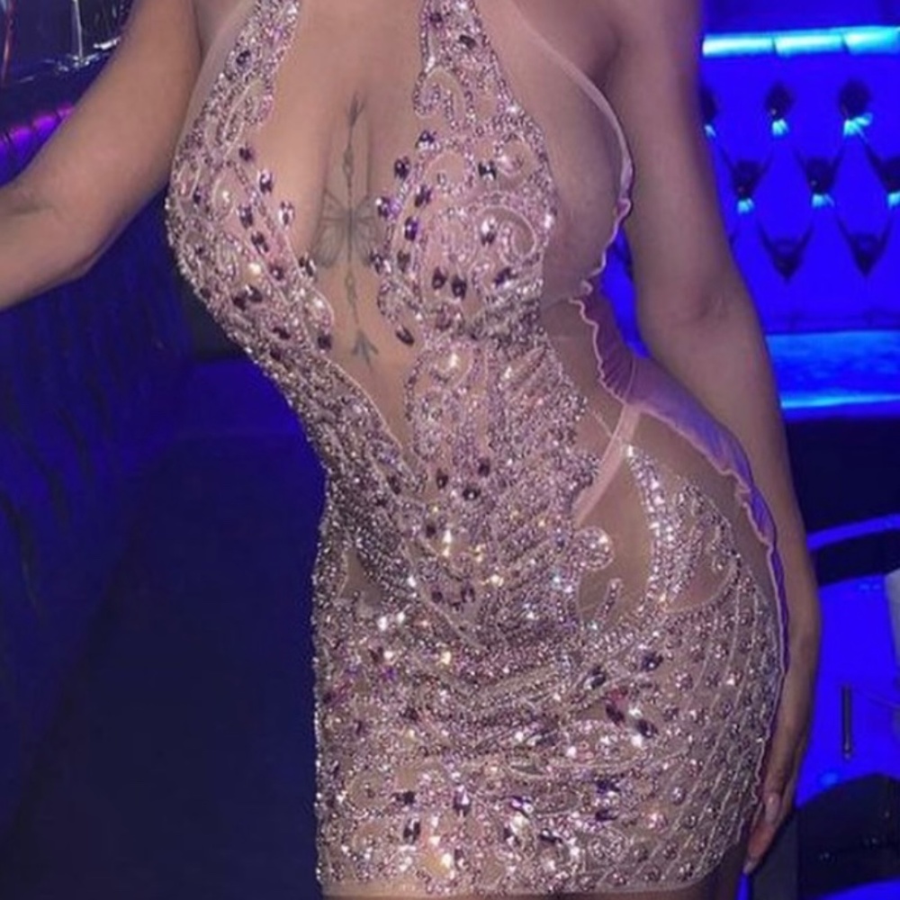 Pink Jewel dress mesh sequence dress